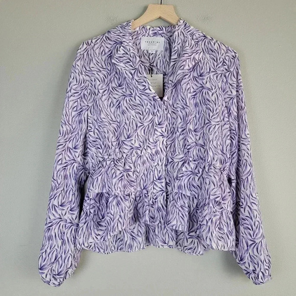 Rochelle Behrens The shirt Long Sleeve Print Ruffle Office Career Casual… - Picture 1 of 10